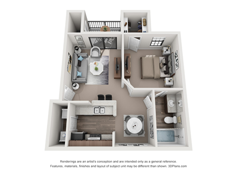 Floor plan for 1 bed, 1 bath, 650 sqft